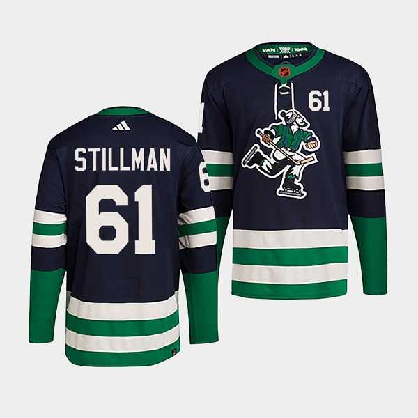 Mens Vancouver Canucks #61 Riley Stillman Navy 2022 Reverse Retro Stitched Jersey Dzhi